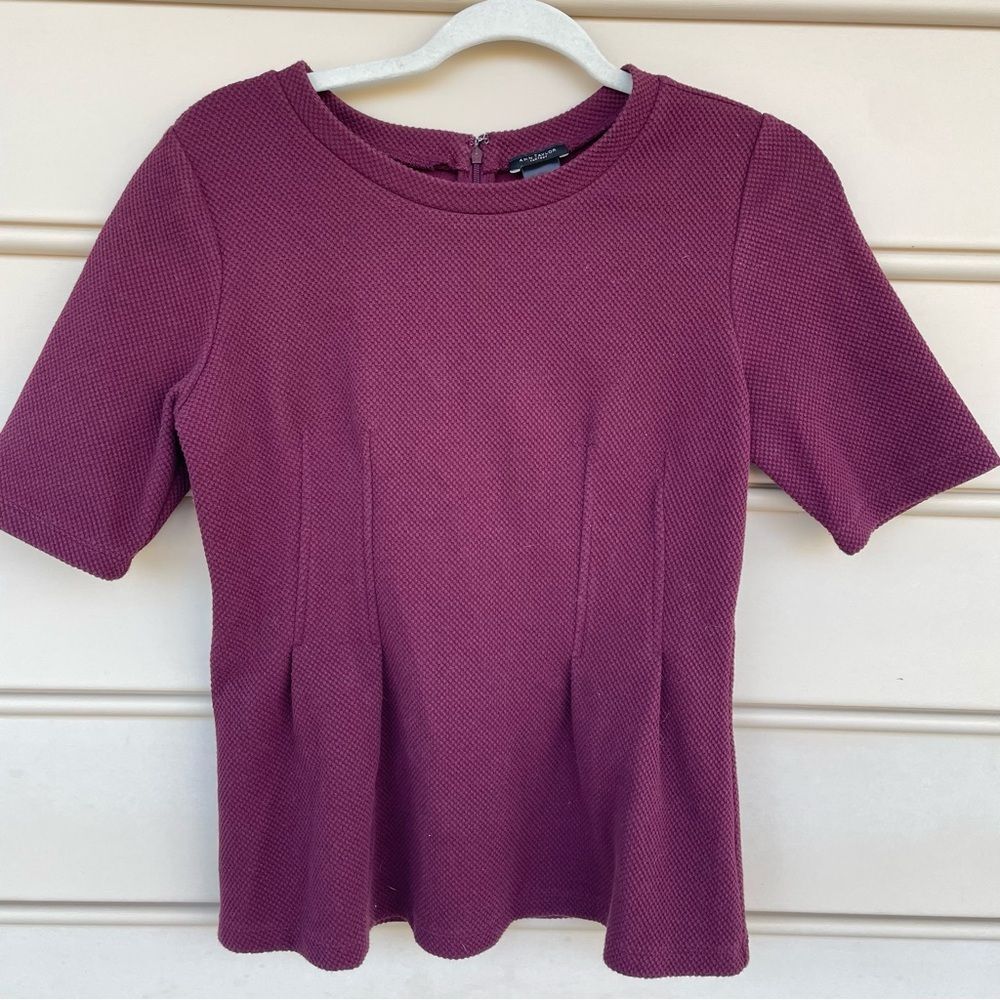 Ann Taylor Factory Plum Fit and Flare Peplum Top - S